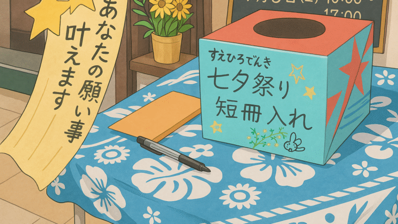 7月末まで受け付け継続！！　七夕の本場仙台の七夕祭りは8月8日なんです。　皆さんの願い事をぜひ書いてくださいね