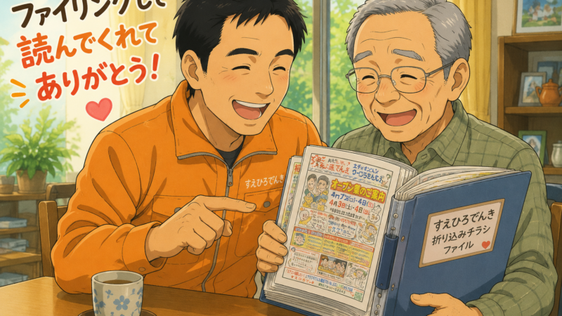 すえひろできの折り込みチラシをファイルしてくださっていました。読んでいただける方々がいる。だから私は今日も書きます。