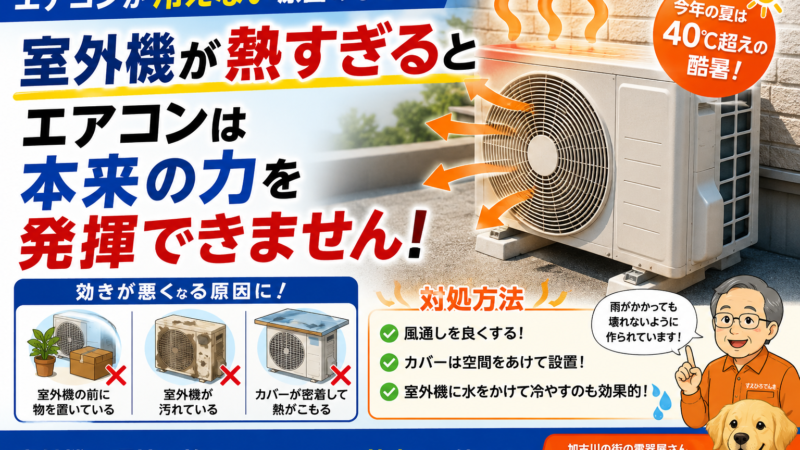 エアコンが冷えない原因　室外機が熱すぎると、エアコンは本来の力を発揮できません！